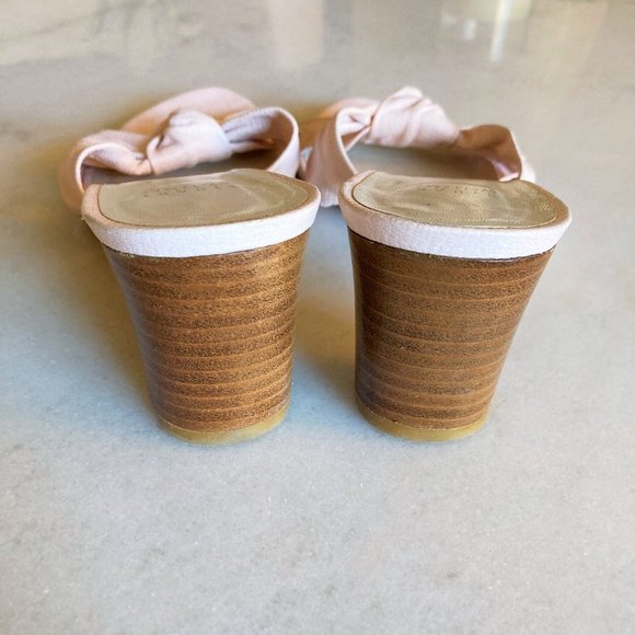 Stuart Weitzman pink leather open toe stacked heel slide sandals heel shoes - Picture 4 of 7